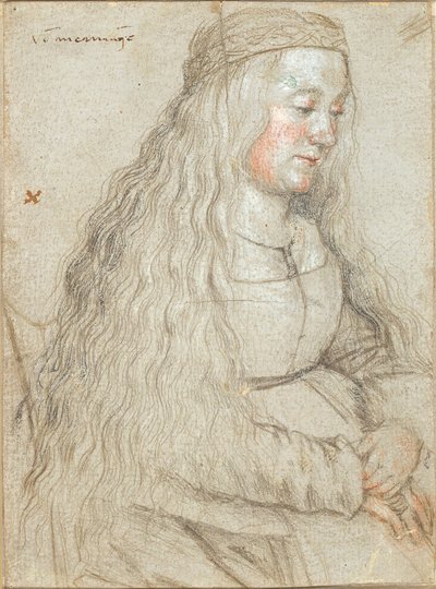 Sittende brud med flytende hår og pannebånd av Hans Holbein d.Æ.