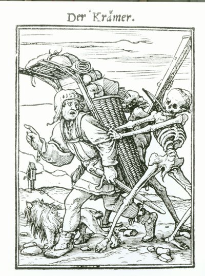 Death and the Pedlar, fra 'The Dance of Death', gravert av Hans Luutzelburger, ca. 1538 av Hans Holbein der Jüngere