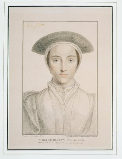 Portrett av dronning Anne av Cleves (1515-57) gravert av Francesco Bartolozzi (1727-1815) publisert 1796 av Hans Holbein der Jüngere
