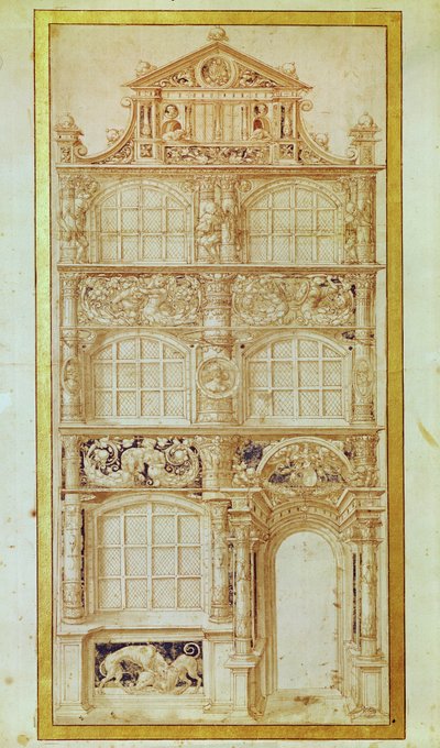 Forslag til fasaden til et treetasjes hus og en gavl (penn og blekk på papir) av Hans Holbein der Jüngere