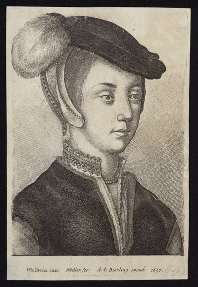 Ung kvinne med en lue med fjær av Hans Holbein der Jüngere