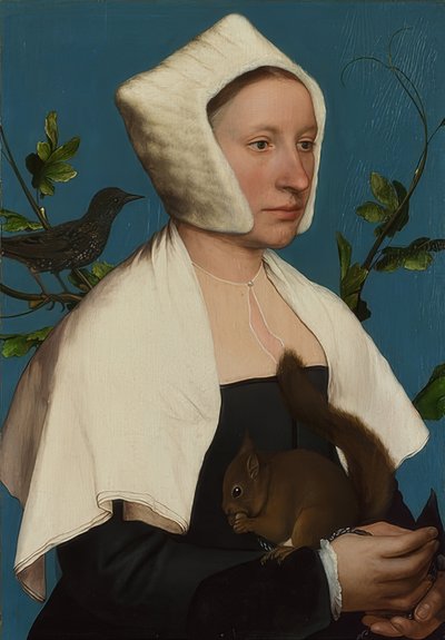 Dame med ekorn og stjerne (Anne Lovell?). Rundt 1526-28 av Hans Holbein der Jüngere