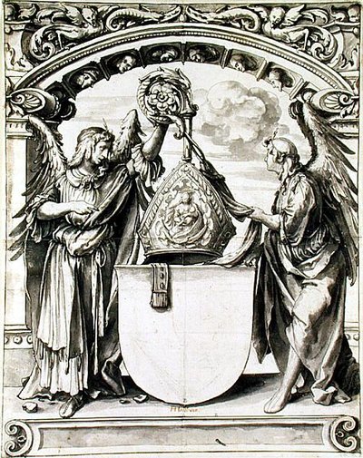 Design for et glassmaleri, ca. 1520 (penn og grå vask med svart kritt på papir) av Hans Holbein der Jüngere
