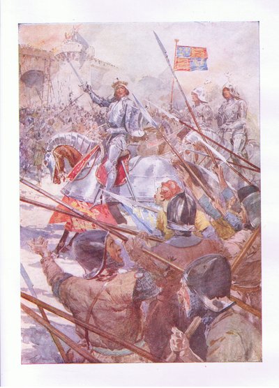 Gud for Harry! England og Saint George! (King Henry V), fra The Complete Works of Shakespeare utgitt av George Harrap & Co Ltd, 1920-tallet av Hans Holbein der Jüngere