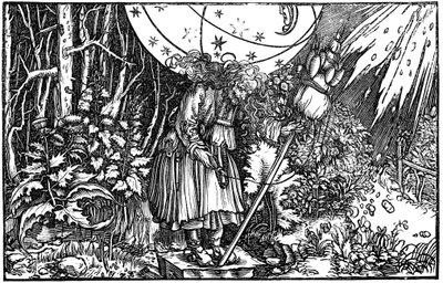 Gammel kvinne som spinner heks eller fe, 1547 av Hans Holbein der Jüngere