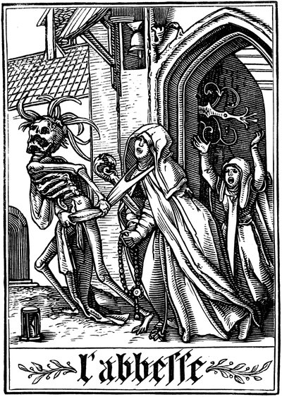 Abbedissen besøkt av døden, 1538 av Hans Holbein der Jüngere