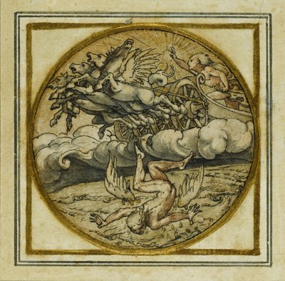 The Fall of Icarus - Design for et anheng eller hattemerke, ca. 1532-43 (penn og blekk på papir) av Hans Holbein der Jüngere