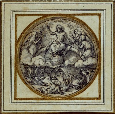 The Last Judgment - Design for et anheng eller hattemerke, ca. 1532-43 (penn og blekk på papir) av Hans Holbein der Jüngere