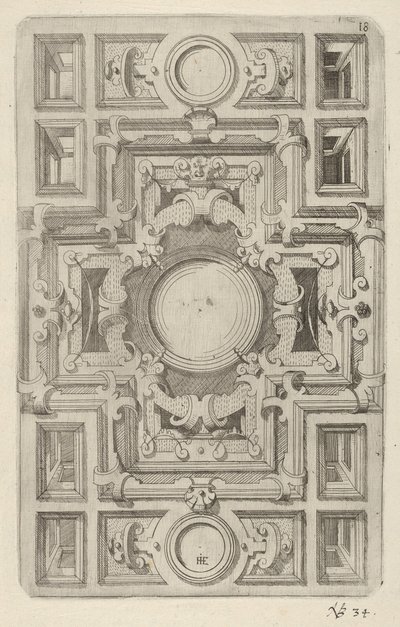 Design for et tak med stropper og et korsformet senter, 1609. av Hans Jakbob Ebelmann