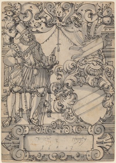 En giver med et våpenskjold (Shield Companion and Slanting Bar Heraldic Shield) av Hans Jegli II