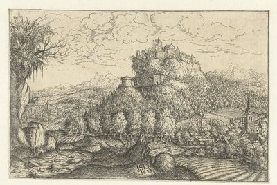Landskap med et slott på et fjell av Hans Lautensack