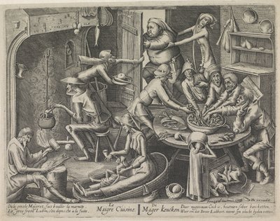 magert kjøkken Le Maigre Cuisine / The Skinny Keucken (tittel på objekt) Magert kjøkken og det fete kjøkkenet (serietittel) av Hans Liefrinck (I) (possibly)