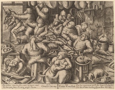 Det fete kjøkkenet av Hans Liefrinck I, after Pieter van der Heyden, after Pieter Bruegel the Elder