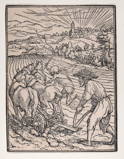 Bonden eller plogmannen, fra Dødsdansen, ca. 1526, publisert 1538. av Hans Lützelburger