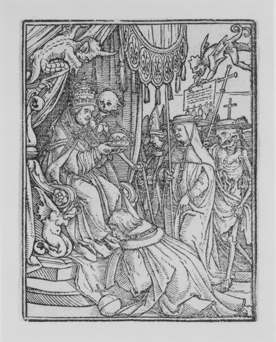 Paven, fra Dødedansen, ca. 1526, publisert 1538. av Hans Lützelburger