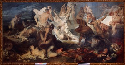 Slaget ved Kentaurer og Lapiter eller Laphites (Slaget ved Kentaurene og Lapitene). I gresk mytologi slaktet lapittene kentaurene. Maleri av Hans Makart (1840-1884). Olje på lerret. Østerriksk kunst, art nouveau-periode. State Museum of F av Hans Makart