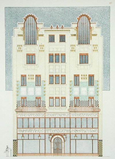 Design for en fem-etasjes bygning, tidlig på 1900-tallet, fra 