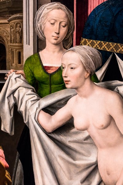 Batseba ved badet, ca. 1485 (Tempera og olje på tre (eik)) av Hans Memling