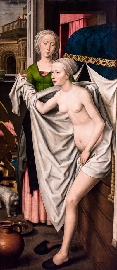 Batseba ved badet, ca. 1485 (Tempera og olje på tre (eik)) av Hans Memling