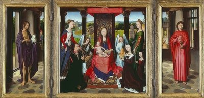 Jomfru med barn og hellige (The Donne Triptych). Rundt 1478 av Hans Memling