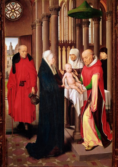 Presentasjon i templet. Høyre panel av Triptych of Adoration of the Magi (Detrempe på tre, ca. 1470) av Hans Memling