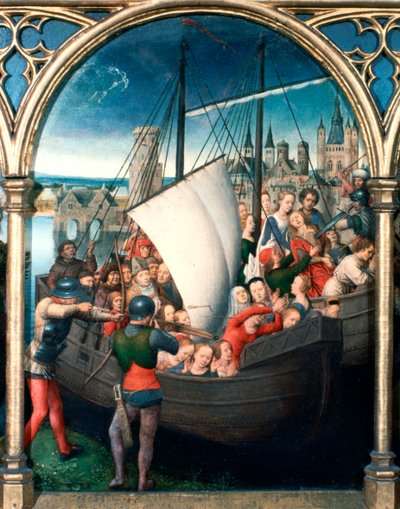 St Ursula-helligdommen, martyrium, 1489 av Hans Memling