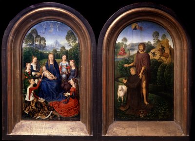 Jomfruen og barnet omgitt av Saintes, giveren og døperen Johannes Diptyk - Maleri av Hans Memling (1435-1494) (ec flam) Paris fra 1400-tallet, Louvre-museet av Hans Memling