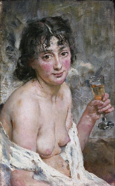 Champagne Girl (olje på lerret) av Hans Olaf Heyerdahl