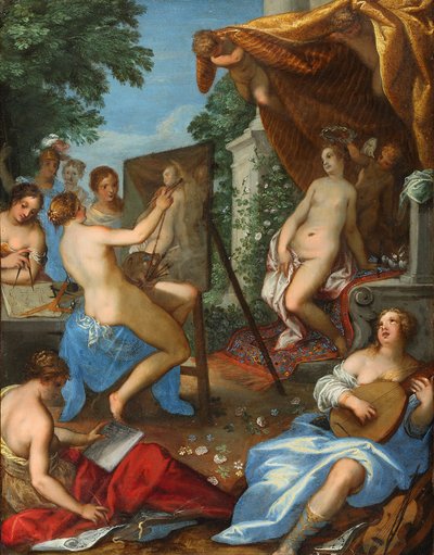 Allegori over kunstene med Pictura som maler Venus av Hans Rottenhammer