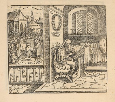 Bedende kvinne og gravfølge av Hans Schäufelein (possibly)
