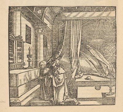 To bedende mennesker på et soverom av Hans Schäufelein (possibly)