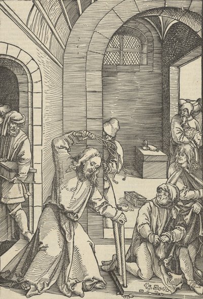 Kristus renser tempelet, fra speilet av lidenskapen til vår Herre Jesus Kristus, 1507. av Hans Schäufelein the Elder