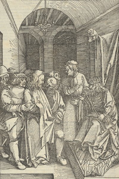 Kristus foran Herodes i en sal, fra speilet av lidenskapen til vår Herre Jesu Kristi, 1507., 1507. av Hans Schäufelein the Elder