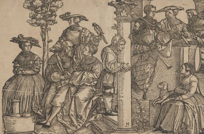 Musikere og tilskuere. av Hans Schäufelein the Elder