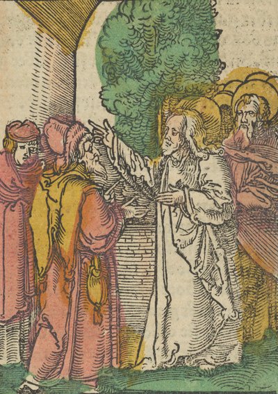 Lignelse om fariseerne og skatteoppkreveren, fra Das Plenarium, 1517. av Hans Schäufelein the Elder