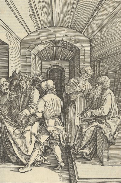 Pilatus vasker hendene, fra Speil av lidenskapen til vår Herre Jesu Kristi, 1507. av Hans Schäufelein the Elder
