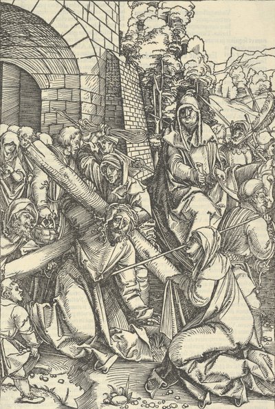 Bæringen av korset, fra speilet av lidenskapen til vår Herre Jesu Kristi, 1507. av Hans Schäufelein the Elder