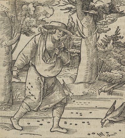 The Birds Eating the Seeds of the Sower, fra Hymmelwagen auff dem, wer wol Leben..., 1517. av Hans Schäufelein the Elder