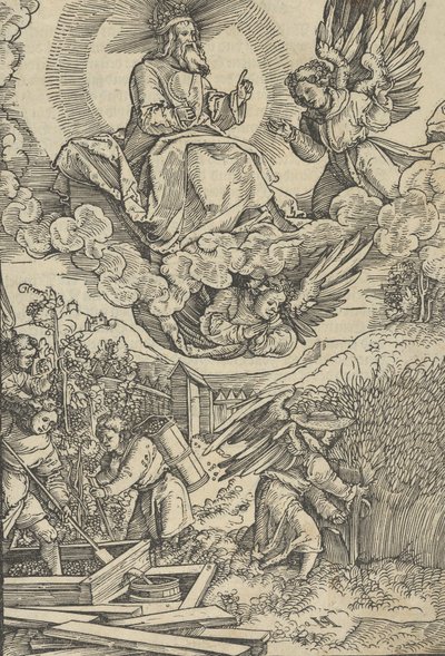Høsten og vinpressen av blod. av Hans Schäufelein the Elder
