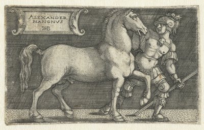 Alexander den store med hesten Bucephalus Alexander Mangnvs (tittel på objekt) av Hans Sebald Beham