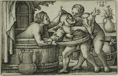 Buffoon og to badende kvinner av Hans Sebald Beham