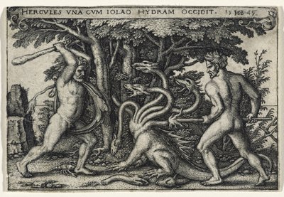 Hercules Slaying the Hydra, 1545 (gravering på lagt papir) av Hans Sebald Beham