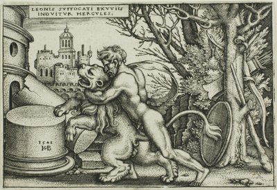 Hercules and the Nemean Lion, fra The Labours of Hercules av Hans Sebald Beham