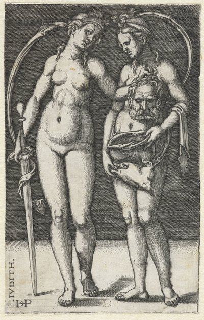 Judith med sjef for Holofernes og tjenestepike Judith (tittel på objekt) av Hans Sebald Beham
