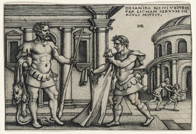 Lichas Bringing the Garment of Nessus to Hercules, 1540-tallet (gravering på lagt papir) av Hans Sebald Beham