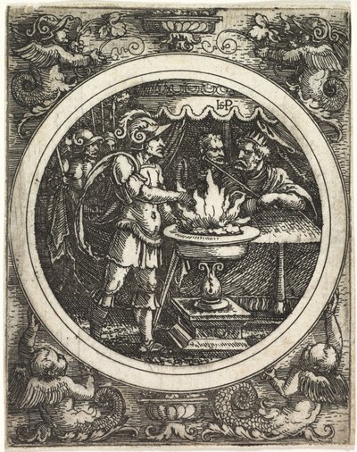 Mucius Scaevola holder hånden i ilden av Hans Sebald Beham