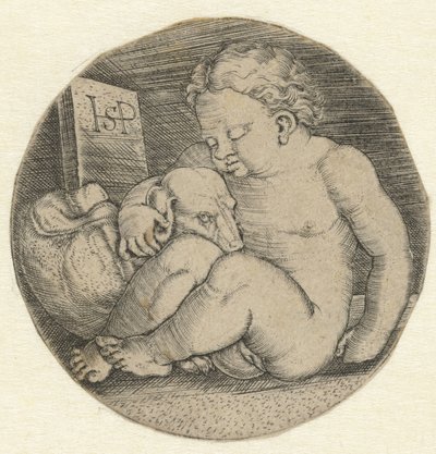 Naken jente med hund av Hans Sebald Beham