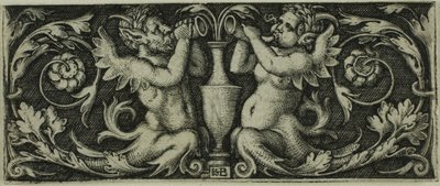 Ornament med Two Tritons, fra Four Vignettes av Hans Sebald Beham