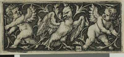 Ornament med en ørn og to Genii, fra Four Vignettes av Hans Sebald Beham