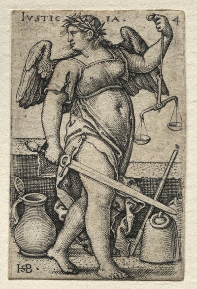 Kunnskapen om Gud og de syv kardinaldydene: Rettferdighet - Justicia. av Hans Sebald Beham